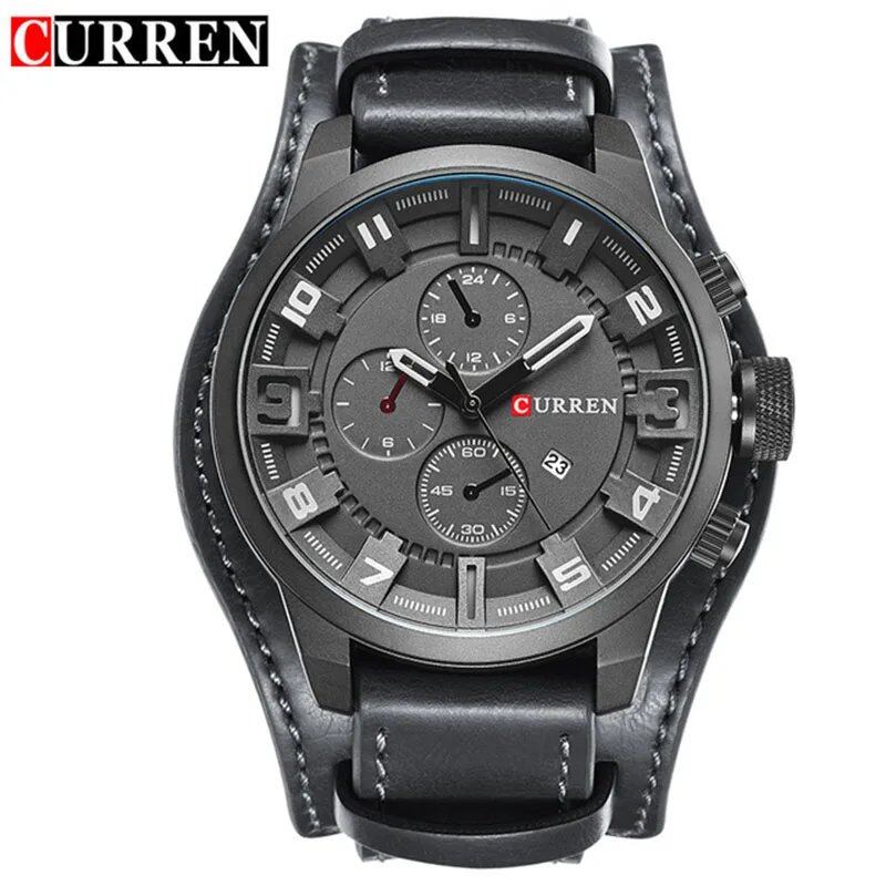 Karen Men's Quartz Casual Sports Watch with Leather Strap, Date Display, Model 8225, Luxury Design, New Arrival, Color: Black, Parallel Import