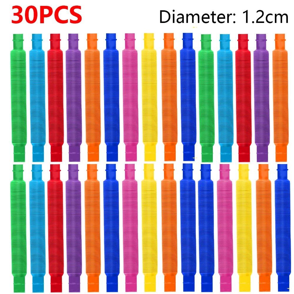 Set of 10/20/30 Colorful Pop Tubes, Rainbow, Fidget Toy, Expandable Plastic Stretch Pipes, Stress Relief Toy, Pressure Relief Toy, Gift, Color: cm, Parallel Import