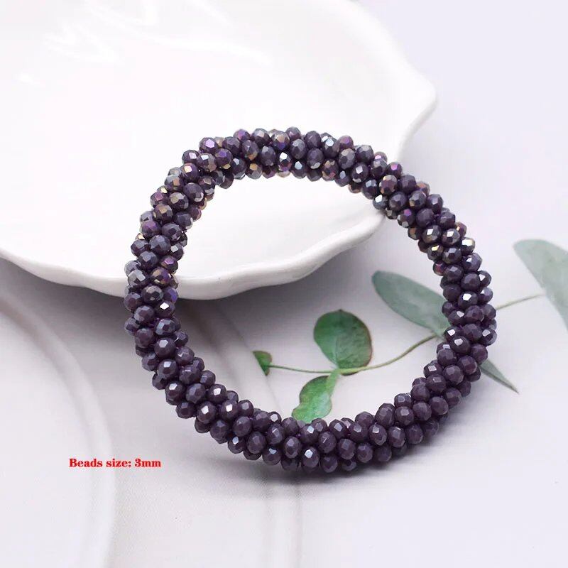 New Hair Accessory: Glass Bead Bracelet & Hair Tie, Elastic Hair Rope, Simple Scrunch, Ponytail Headdress, Women's Bracelet, 18cm Long; Metal Color, Parallel Import