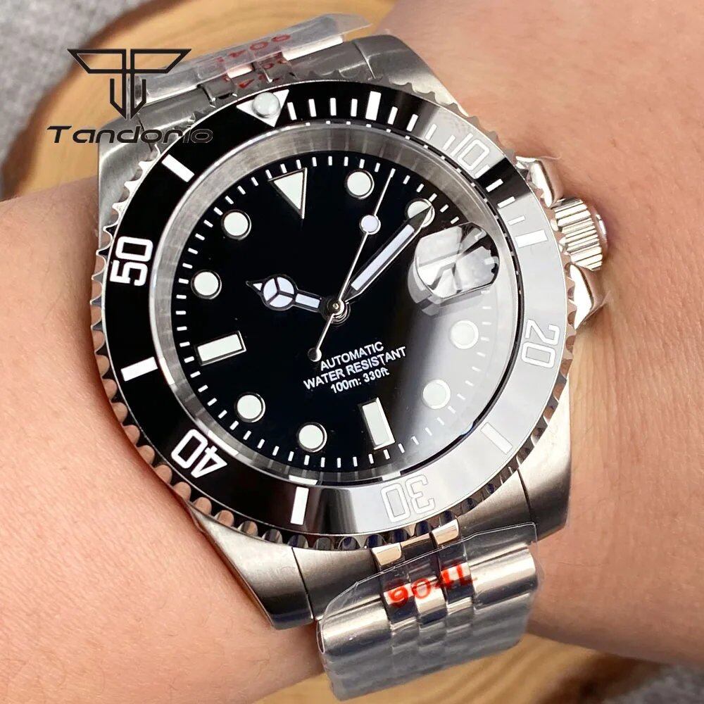 Tandorio NH35A Date Stainless Steel 40mm Diver Automatic Men's Watch with Sapphire Crystal, Rotating Bezel, Luminous Mechanical Watch, Color: Parallel Import