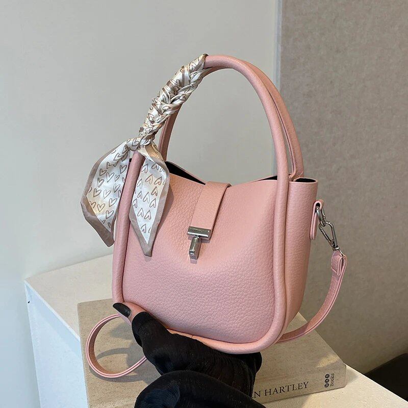 テクスチャード レディース PU バケットバッグ ソリッド 大容量 コンポジットバッグ 女性用 カジュアル 多機能 通勤 クロスボディパック レディース 2024 サイズ:ミニ(最大長さ20cm未満); 並行輸入品