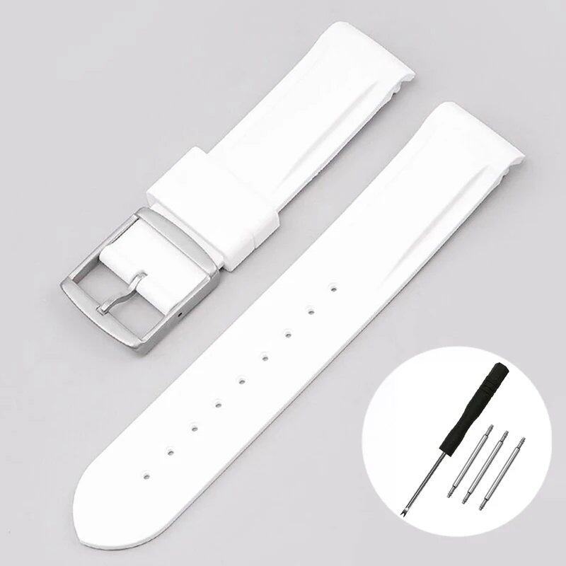 New 20mm Bent End Rubber Watch Strap for Omega Moonwatch, Joint Constellation, Men's Waterproof Sports Watch Band, Band Color: 20mm; Band Width: 20mm, Parallel Import