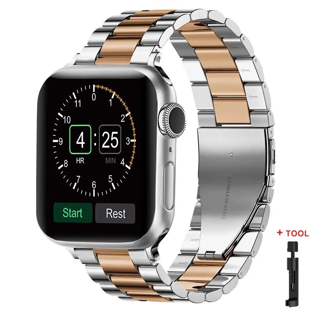 Stainless Steel Metal Band for Apple Watch Ultra 2 (49mm), S10 (46mm), 42mm, 45mm, 41mm, and 44mm - Compatible with iWatch Series 10, 9, 8, 7, SE, 6, 5, 4, and 3. Band Color: Imported
