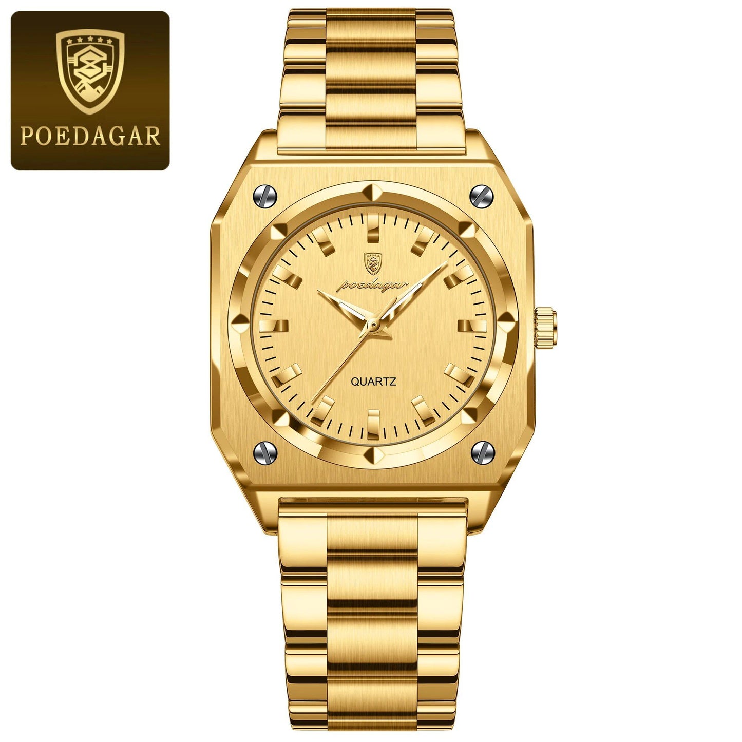 POEDAGAR Luxury Elegant Square Women's Watch, Waterproof, Luminous, Stainless Steel Quartz Movement, Gift Box Included, Color: 788, Parallel Import