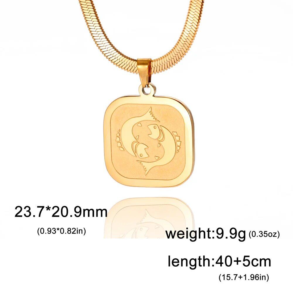 Women's 12 Zodiac Signs Necklace, Stainless Steel, Horoscope, Zodiac Pendant, Medallion, Snake Chain, Birthday Jewelry, "My Shape," 50cm Long; Metal Color: Parallel Import