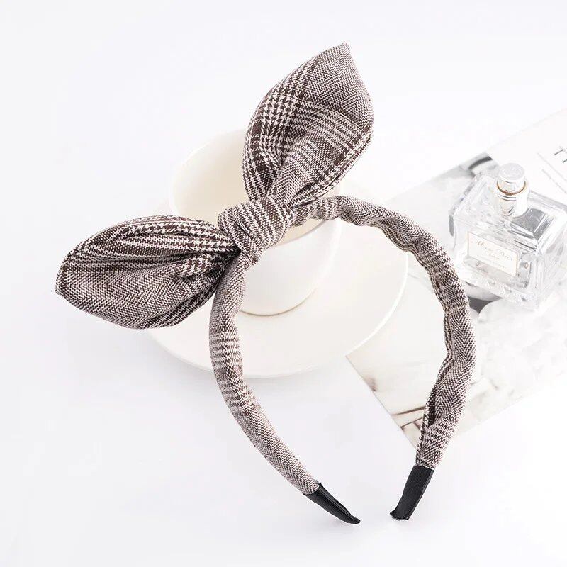 Bunny Ear Striped Print Hair Hoop Band, Wide Hairband with Ribbon for Girls, Hair Accessory, Headpiece, Parallel Import