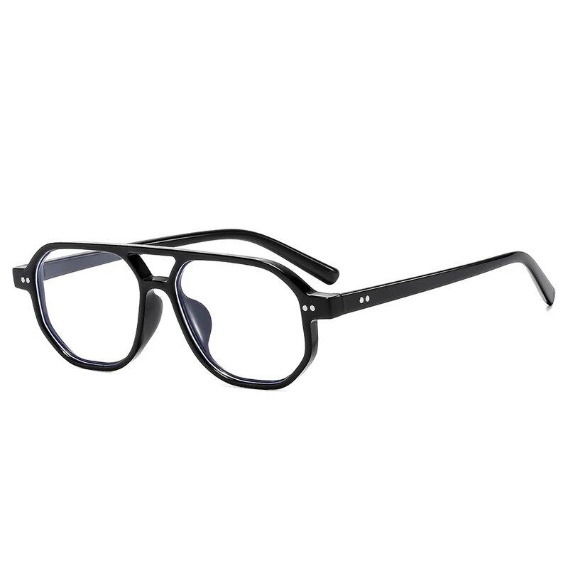 SO&EI Vintage Double Bridge Polygon Square Men's Sunglasses with Clear Ocean Lenses and Rivets, UV400 Protection. Frame Color: As Shown; Lens Color: Parallel Import.