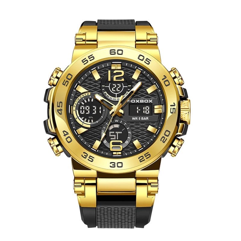LIGE Men's Watch, 50m Water Resistant, with Alarm, LCD Dual Display, Quartz Movement, Military Sports Watch, Parallel Import