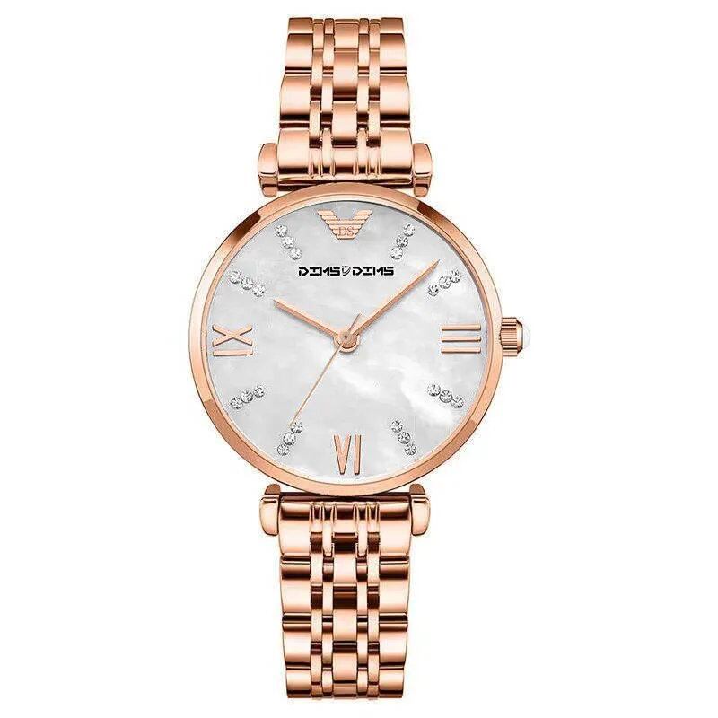 UTHAI Women's Watch, Luxurious and Elegant Diamond Beim Dial with Metal Bracelet, Fashionable Quartz Watch for Students, Gold, Parallel Import