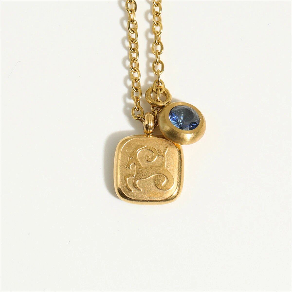 Titanium steel classic necklace with December birthstone pendant and 12 zodiac signs high collar neck chain, 18K gold infurness, 40cm length; Metal Color: ; Ships from: Parallel import