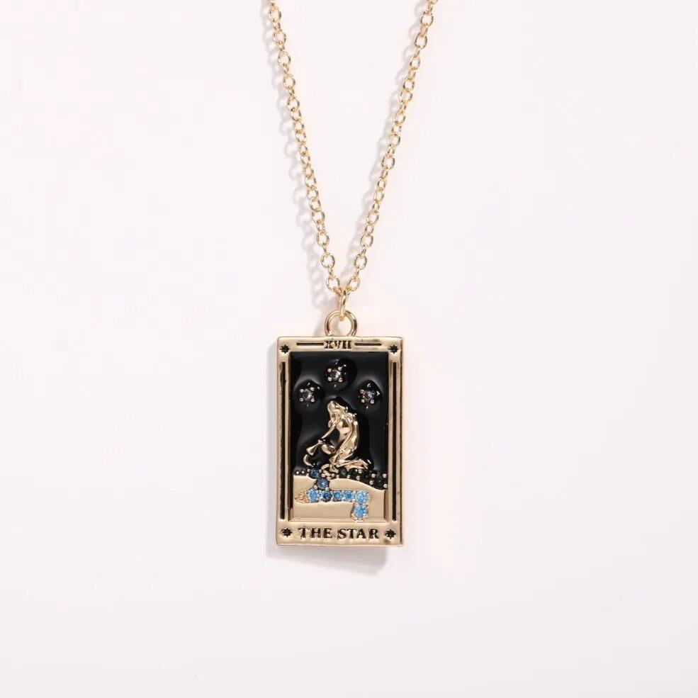 Delicate Tarot Necklace - Tarot Card Charm Pendant for Men and Women, Spiritual Jewelry, Birthday/Anniversary Gift, Metal Color: Parallel Import