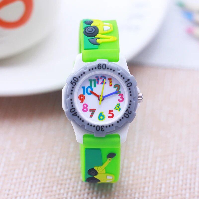 New Stylish Kids' Cool 3D Excavator Character Silicone Watch for Boys and Girls, Ages 3 and Up, Birthday Gift, Parallel Import