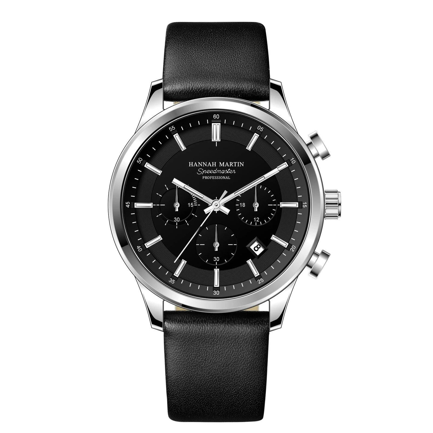 Hannah Martin Men's Watch with Multi-Function Timing Dial, Casual Sport Leather, Original Quartz Movement, Business Watch, Color: 1431 - Parallel Import