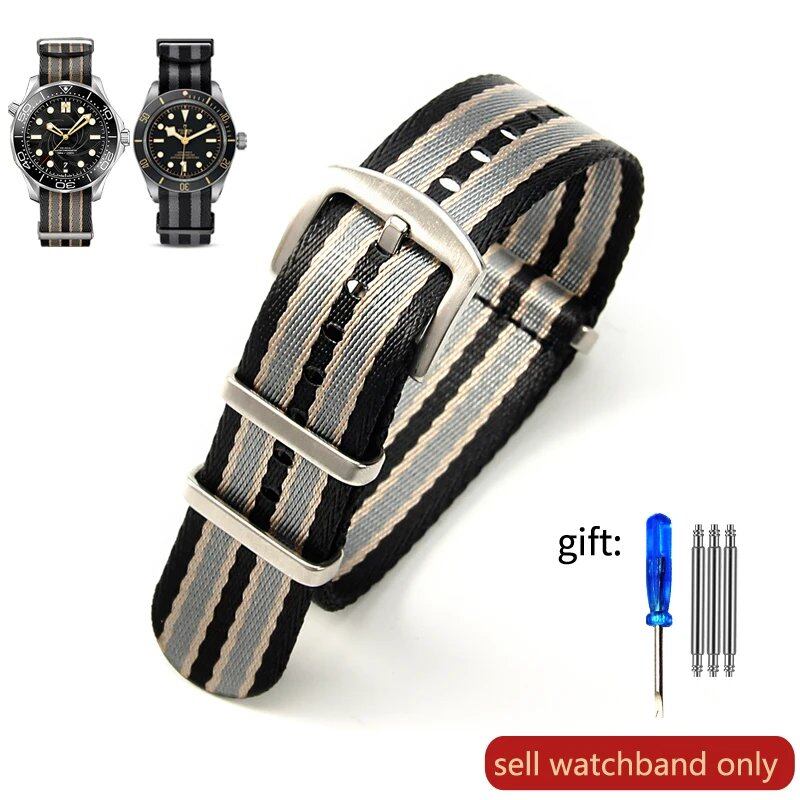 Breathable Soft Nylon Men's Watch Band for Omega 300 Ghost Party 007, Longines Conquest, Seiko, and Casio, 20mm and 22mm, Size 2, Parallel Import