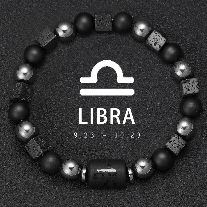 12 Zodiac Signs Bracelet with Natural Stones, Capricorn, Virgo, Leo, and Libra, for Men and Women, Couples, Friends, and Couples; Jewelry Gift; Length: 18-19cm, Parallel Import