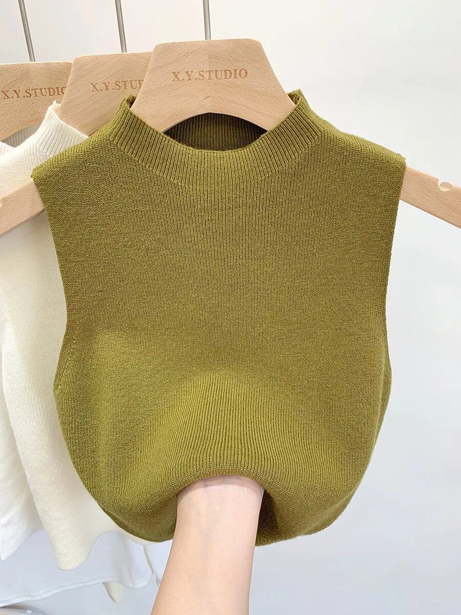 Women's Knit Tank Top, Summer/Autumn, Slim Fit, Short Sleeve/Sleeveless, Solid Color, Spring/Summer/Autumn, Pullover, Size 2025, One Size; Parallel Import