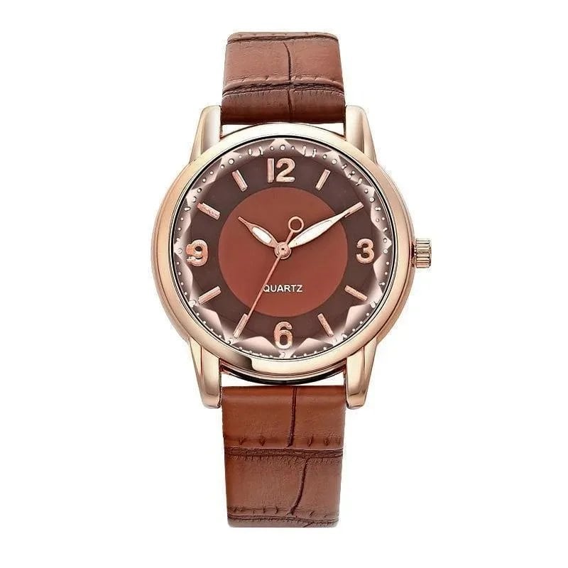 Leather Strap Women's Watch with Polygonal Glass, Luxury Quartz Watch, Creative Fashion, Parallel Import