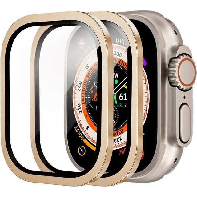 Apple Watch Ultra 49mm / Ultra 2用 ガラス全面保護フィルム 2枚セット メタルフレーム+強化ガラス カラー:;ダイアル直径:ウルトラ1 2 49mm 2個 並行輸入品