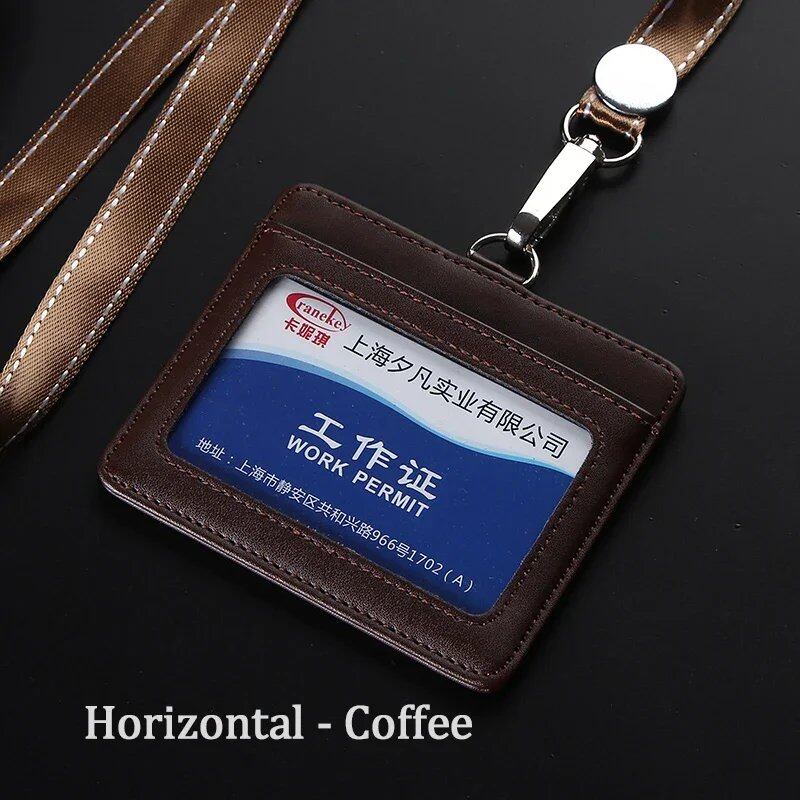 NEW IDホルダー バンクカードケース ユニセックス 本革 ビジネス用 名札カバー レザーカードホルダー 首掛けストラップ付き 並行輸入品