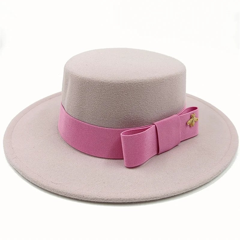Winter Bowtie Fedora Hat with Textured Surface, Flat Top, and Elastic Band. Red. Men's and Women's Jazz Hat. Sizes: 56-58cm. Ships from: Parallel Import.