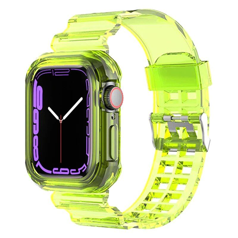 Apple Watch 8 / 7 / 6 / SE / 5 / 3 / 2 対応 クリアバンド + ケース セット ソフト透明シリコンバンド 40mm 44mm 42mm 41mm 45mm 49mm 対応 iWatch ストラップ サイズ 並行輸入品