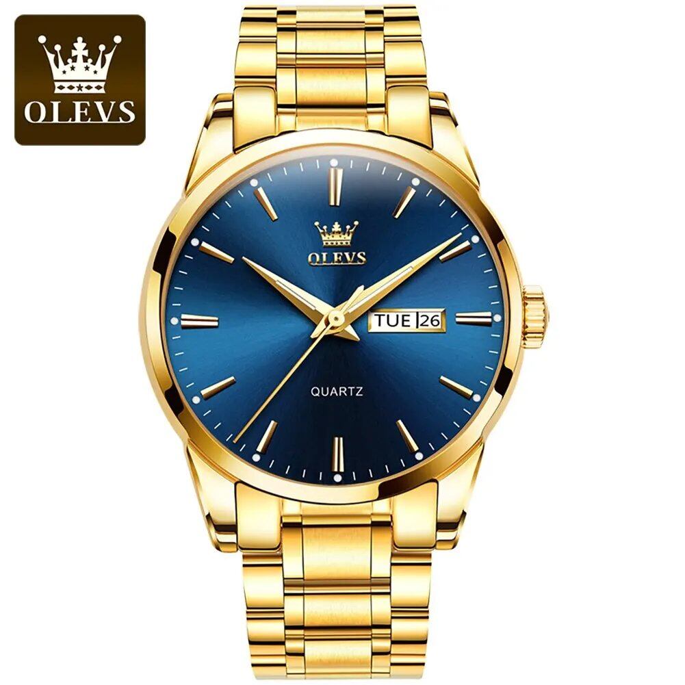 OLEVS クラシックゴールド トップブランド 高級ビジネス 日付表示 防水 夜光 ステンレス メンズ クォーツ リストウォッチ ;カスタマイズ不可 並行輸入品
