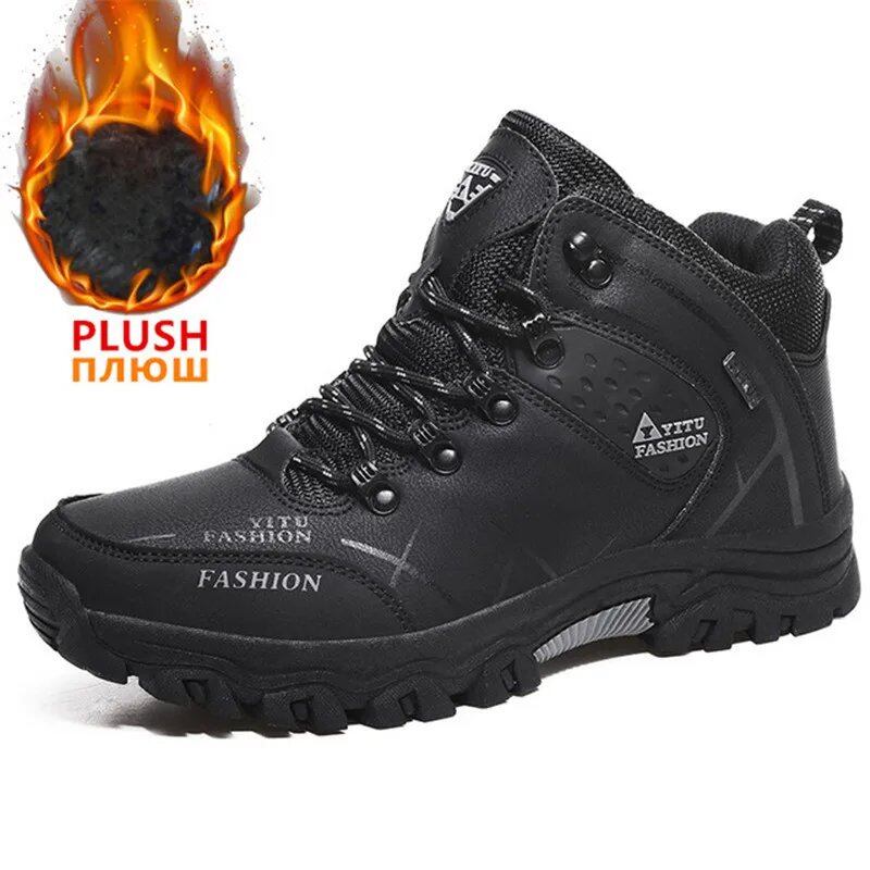Men's brand-name winter snow boots, waterproof leather sneakers, ultra-warm, outdoor hiking boots, and work shoes, sizes 39-47, parallel import