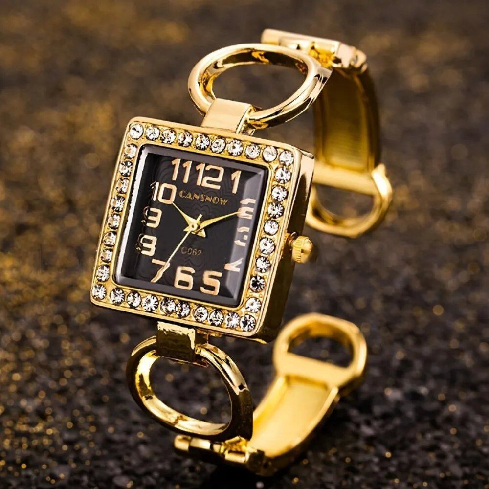 Luxury Fashion Rhinestone Square Dial Quartz Watch Elegant Women's Bracelet Bangle Watch Parallel Import