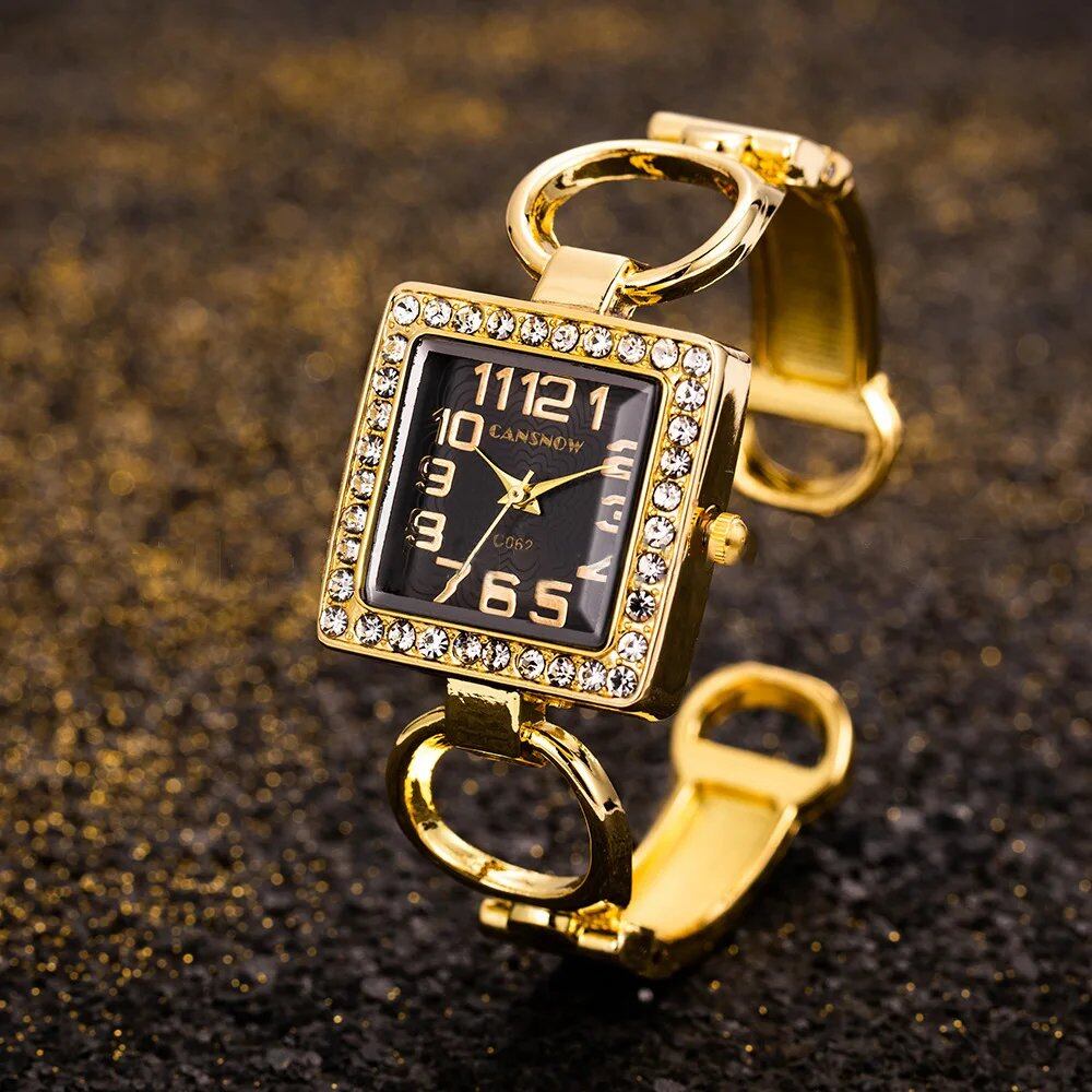 UTHAI W85 Women's Watch, Open Bracelet, Diamond Dial, Square Shape, Hollow Design, Fashion Quartz Movement, Color: Parallel Import