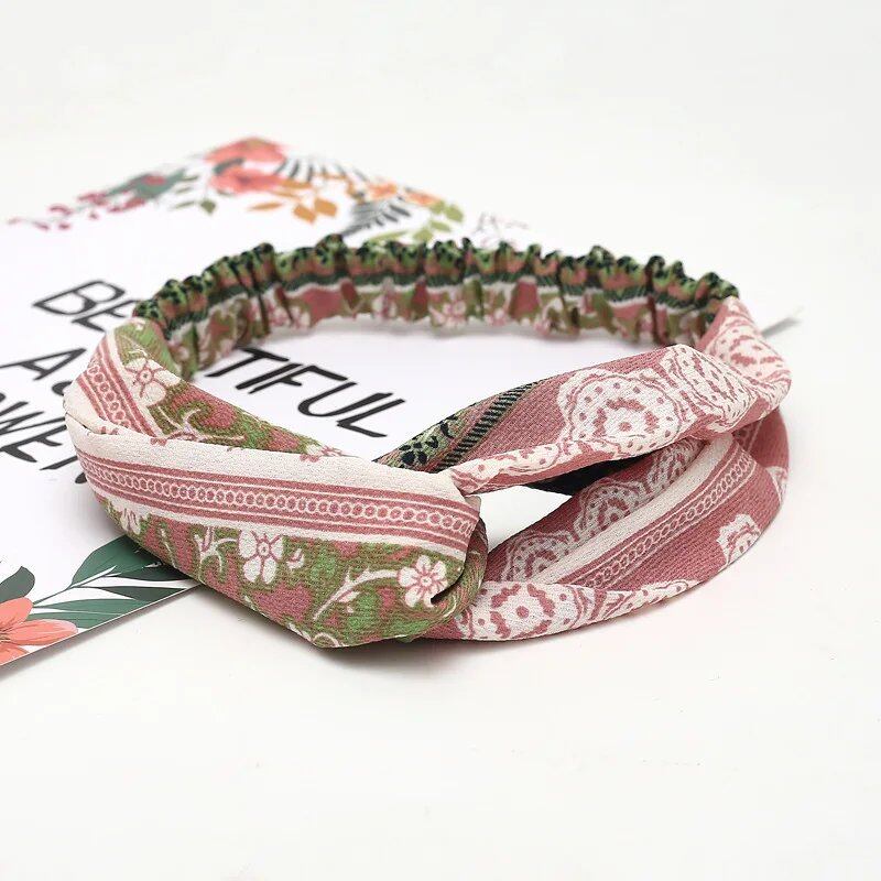Women's Summer Bohemian Print Headband, Retro Cross Turban, Bandage Bandana, Hair Accessory, Head Wrap, Parallel Import