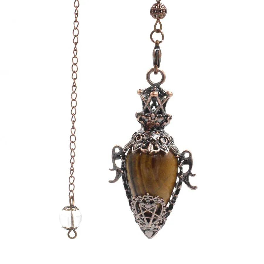 Large Natural Stone Pendant, Crystal Pendulum, Divination, Black Obsidian, Amethyst, Lapis Lazuli, Pink Quartz, Reiki, Spiritual, Pendulum, X210, Metal Color: Parallel Import