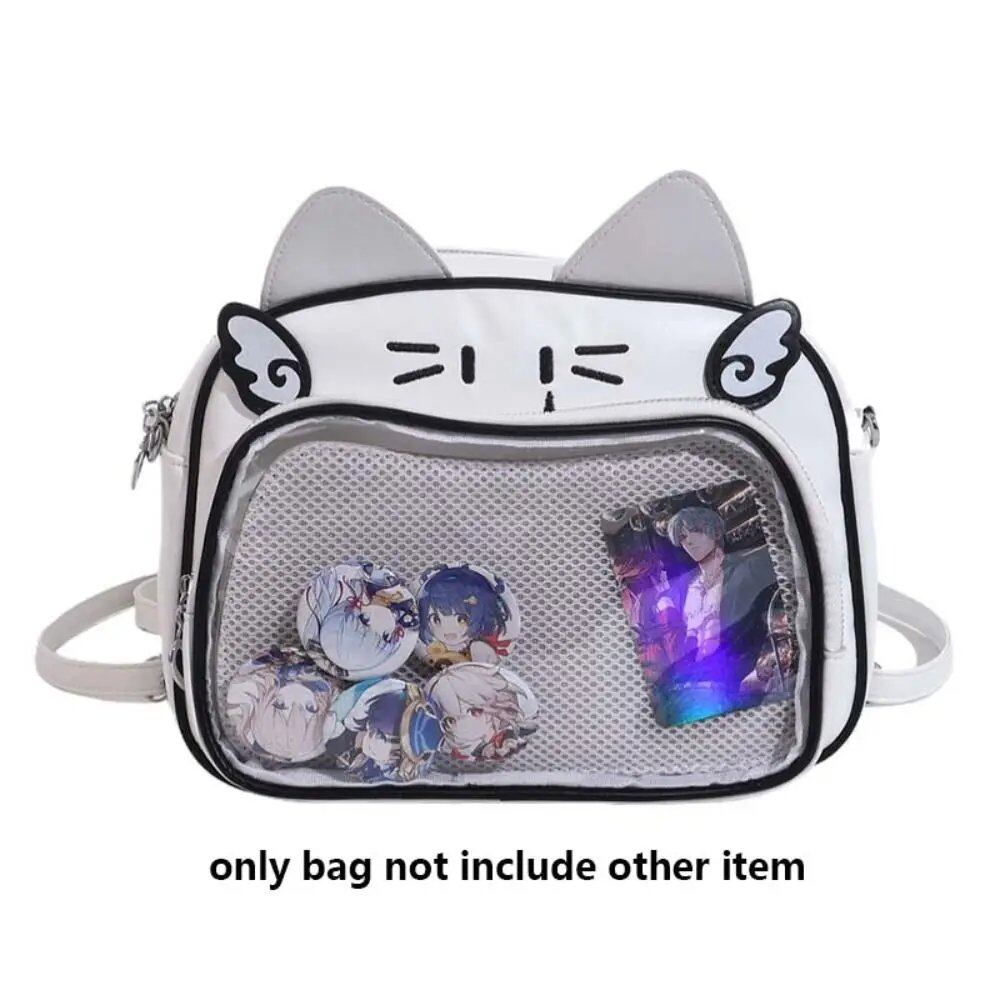 ジッパーバッグ かわいい猫 イタバッグ PUコットンドールバッグ 透明ポケット付き 財布 アイドルグッズ収納 おしゃれリュック キッズ 並行輸入品