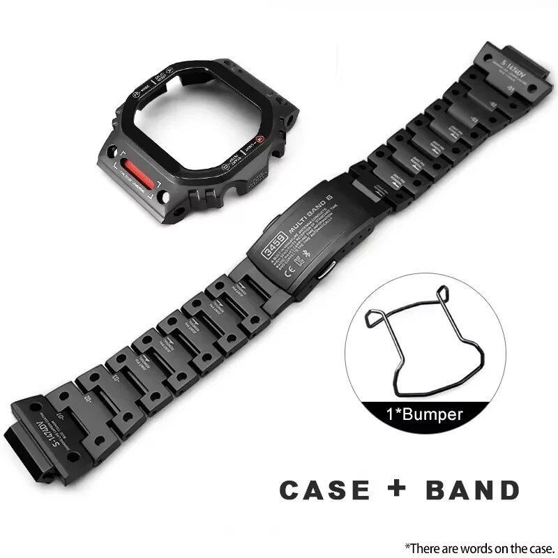 Titanium Alloy Metal Bezel Case & Stainless Steel Band Refit Mod Kit for Casio Casio Oak DW5600, DW5610, and GW-M5610 (Imported)