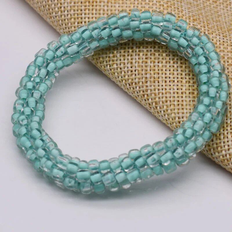 New Hair Accessory: Glass Bead Bracelet & Hair Tie, Elastic Hair Rope, Simple Scrunch, Ponytail Headdress, Women's Bracelet, 18cm Long; Metal Color, Parallel Import