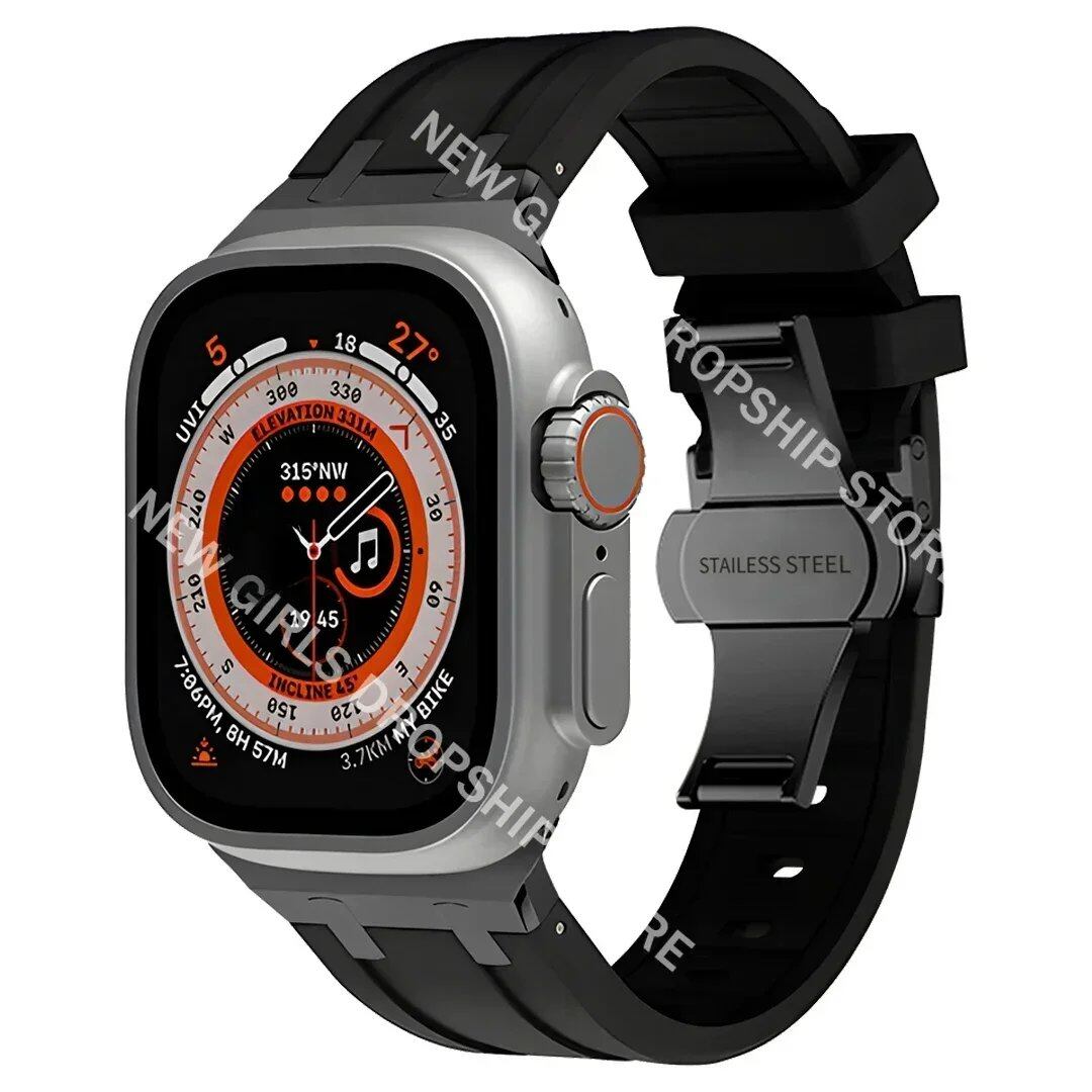Soft Silicone Strap for Apple Watch Ultra 2/1, Series 10/9/8/7 (49mm/46mm/45mm) - Compatible with iWatch 6/5/4/SE (44mm) - Men's Rubber Band. Band Colors: 46mm, 44mm, 45mm, 49mm. Parallel Import.