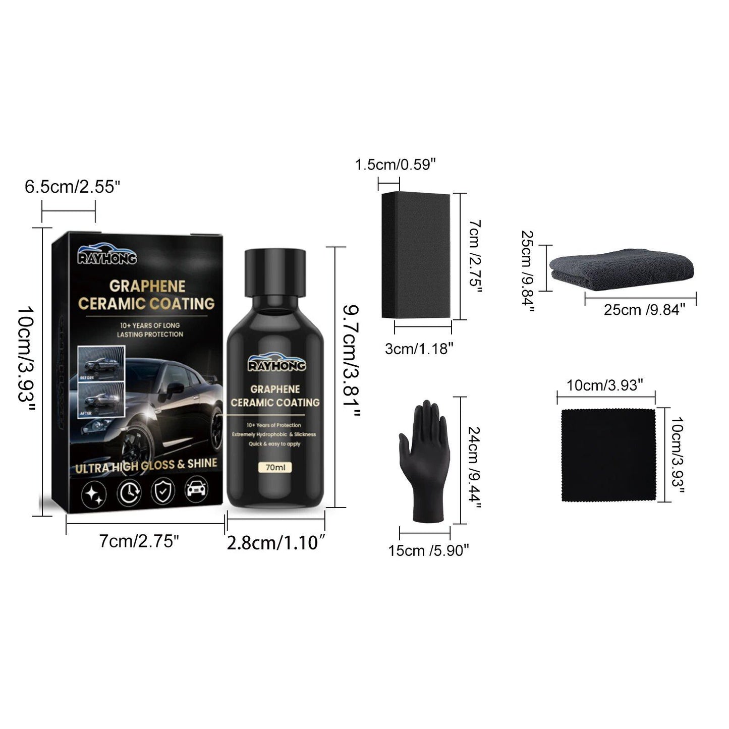 1-5x Nano Ceramic Coating with Advanced Graphene Technology, Ultra Water-Repellent Maintenance Liquid, UV Glow, Water-Repellent, Paint Protection, Color: Set, Parallel Import