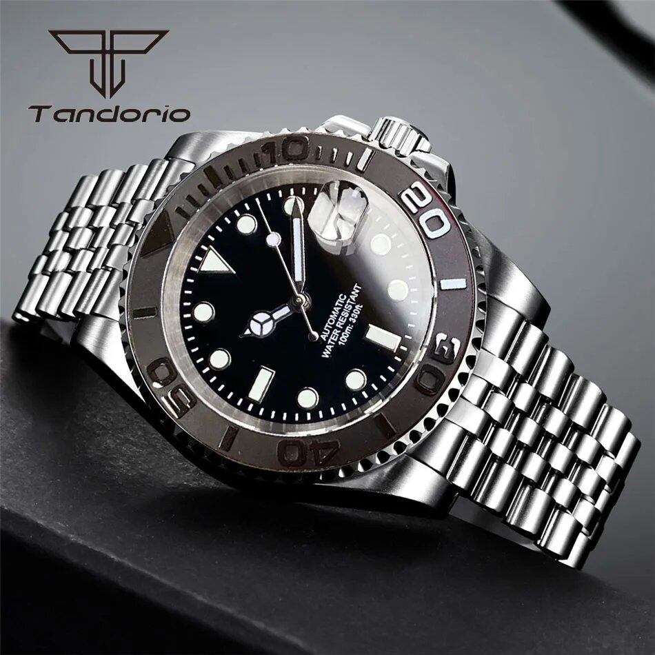 Tandorio NH35A Date Stainless Steel 40mm Diver Automatic Men's Watch with Sapphire Crystal, Rotating Bezel, Luminous Mechanical Watch, Color: Parallel Import
