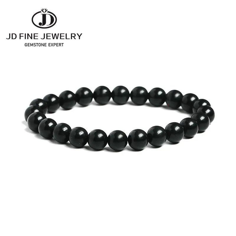 JD ナチュラル ブラック シュンガイト マグネット グラファイト ビーズブレスレット 男女兼用 健康ケア ミネラル バングル ヒーリング メディテーション ジュエリー 長さmm;メタルカラー:天然シュンガイト 並行輸入品