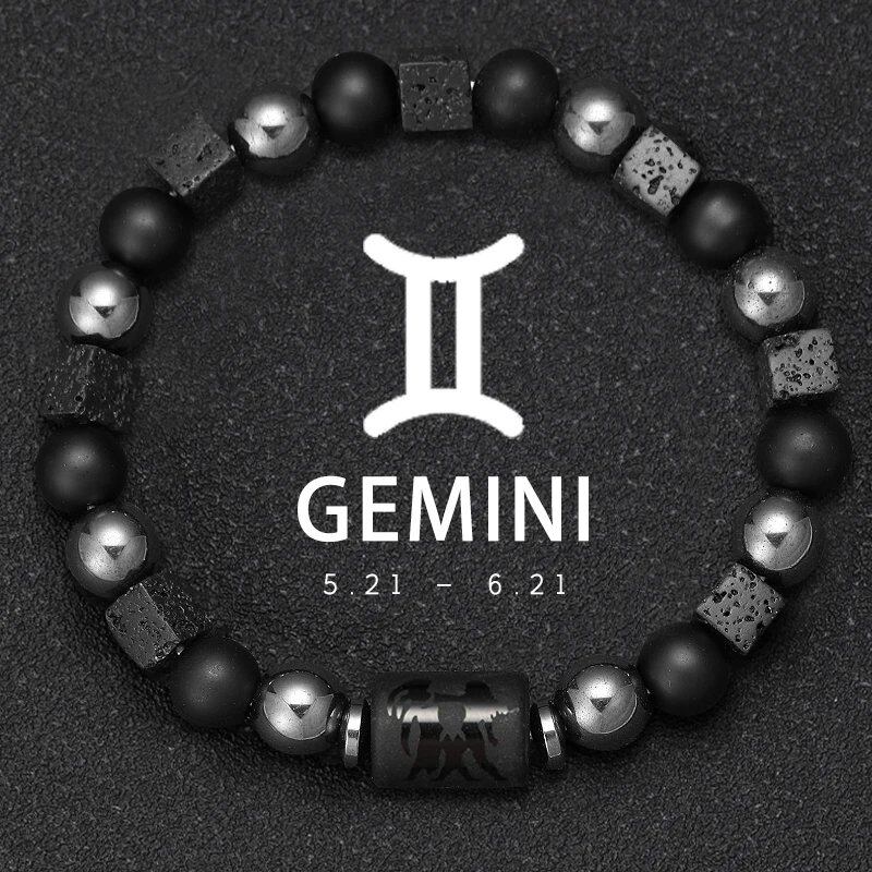 12 Zodiac Signs Bracelet with Natural Stones, Capricorn, Virgo, Leo, and Libra, for Men and Women, Couples, Friends, and Couples; Jewelry Gift; Length: 18-19cm, Parallel Import