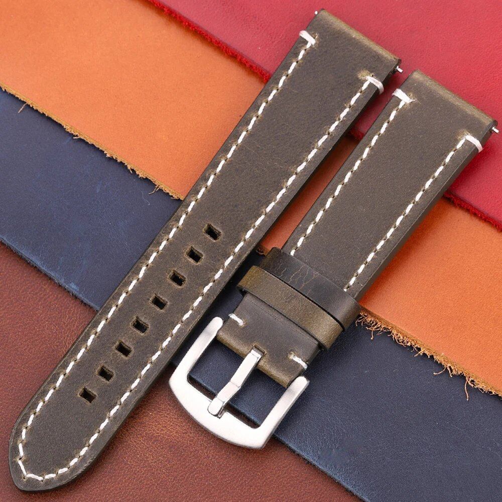Genuine Leather Watch Band, Vintage Strap, 7 Colors, 18mm, 20mm, 22mm, 24mm, Women's and Men's, Cowhide Leather, Smartwatch Strap, Accessories, Band Color: mm, Parallel Import