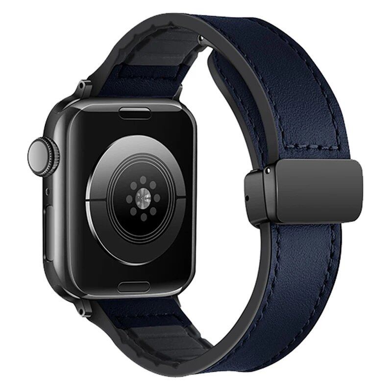 Apple Watch Ultra 49mm/iWatch Series 10・9・8・7・6対応 磁気レザーシリコンバンド(46mm/42mm/44mm/45mm/41mm/40mm/38mm対応) バンドカラー: 並行輸入品