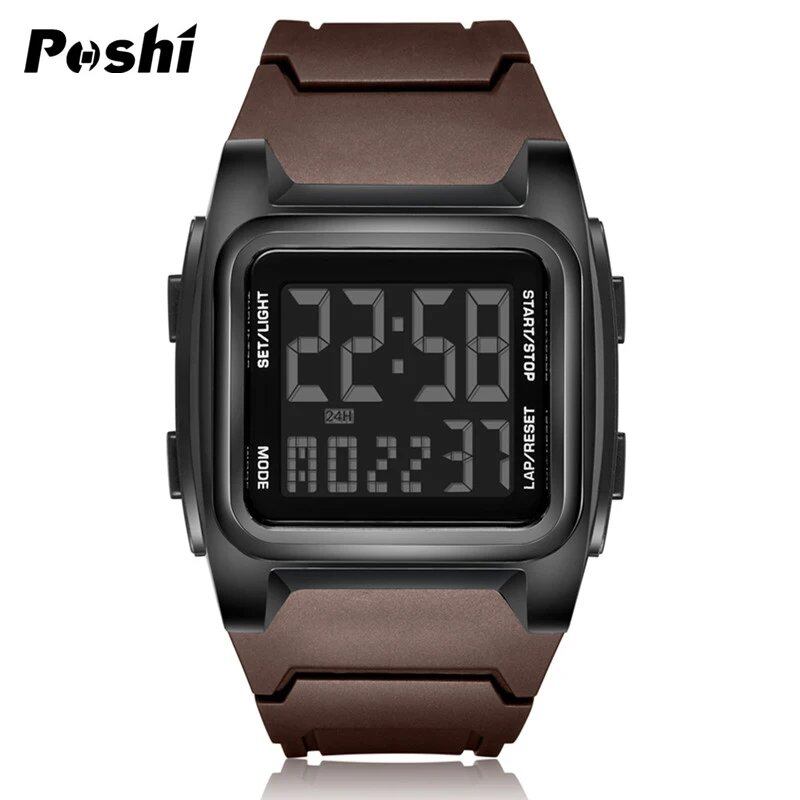 POSHI Original Men's Sports Watch, Luxury Stopwatch, Luminous Alarm, Calendar, Day of the Week, Digital Wristwatch, Model, Color, Parallel Import