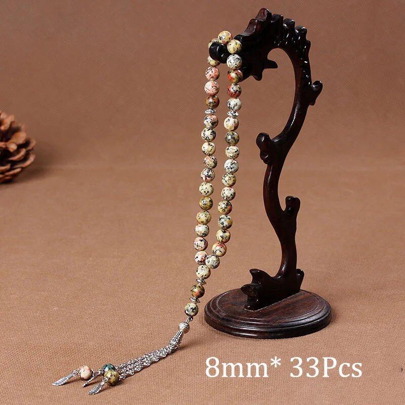 33連 天然石アゲート 8mm イスラム祈念数珠 タスビーフ 男性用 メディテーションペンダント(カラー選択可) 並行輸入品