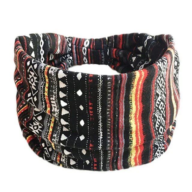 New Boho Floral Print Wide Headband with Vintage Knot Elastic Turban Headwrap for Women and Girls, Cotton Soft Bandana Hair Accessory, Parallel Import