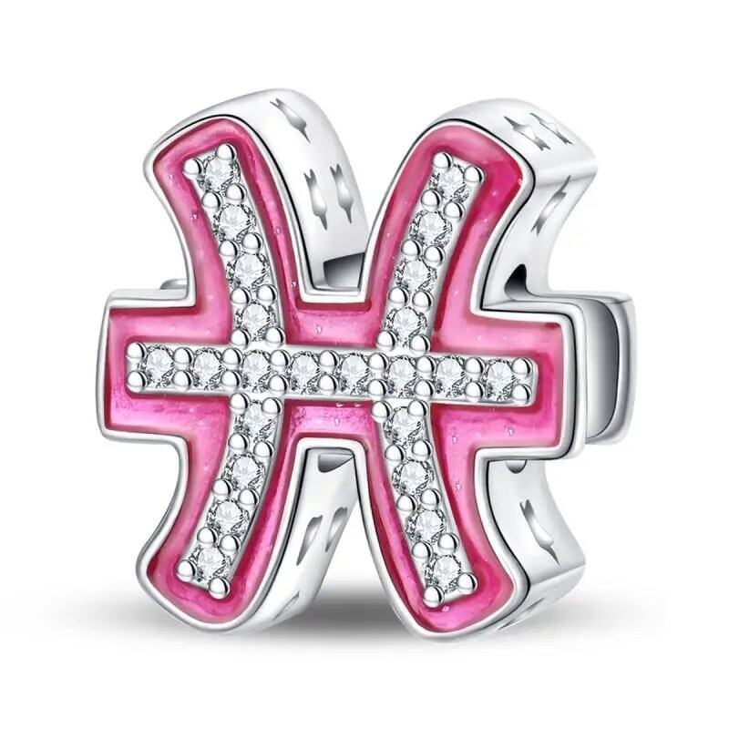 925 Sterling Silver Pink Zircon 12 Zodiac Sign Charm, Compatible with Pandora Original Bracelets, Jewelry Making, Gift for Women, Gem Color: PAC1498 - Parallel Import