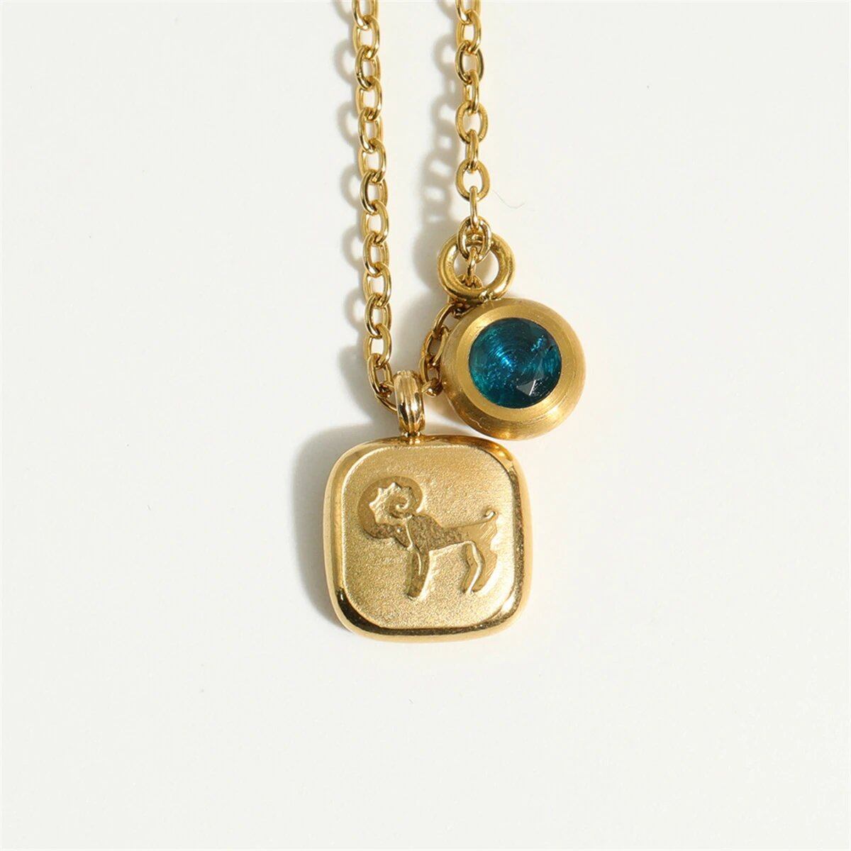 Titanium steel classic necklace with December birthstone pendant and 12 zodiac signs high collar neck chain, 18K gold infurness, 40cm length; Metal Color: ; Ships from: Parallel import