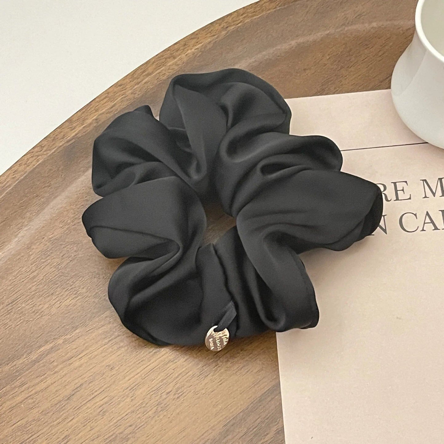 Satin Silk Hair Scrunchie, Black Hair Tie, Women's and Girls' Hair Accessory, Solid Color, Imported