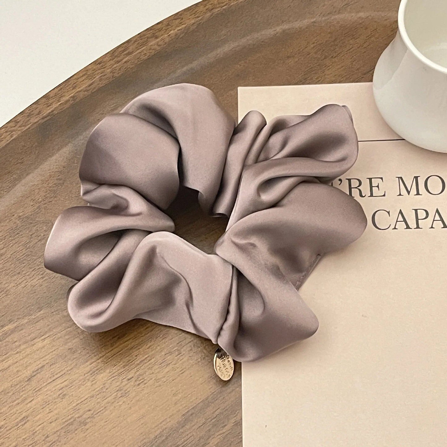 Satin Silk Hair Scrunchie, Black Hair Tie, Women's and Girls' Hair Accessory, Solid Color, Imported