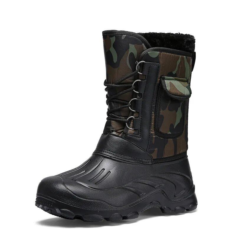 New Winter Camouflage Snow Boots/Rain Shoes for Men, Waterproof and Warm with Plush Fur for Casual, Work, and Motocross. Parallel Import.