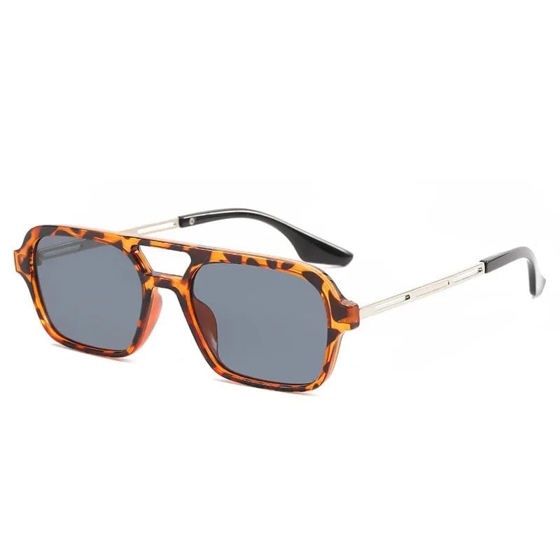 Small Frame Square Sunglasses for Women, Designer Fashion Luxury Vintage Hollow Leopard Print Blue Frame, 1 Frame; Colored Lenses, Parallel Import